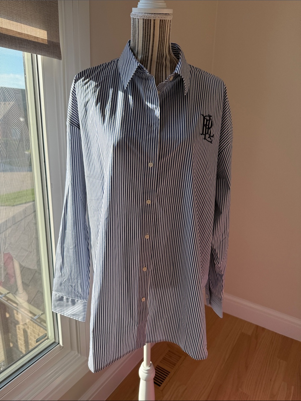 Lauren Ralph Lauren Blue and White Striped Button-Down Shirt